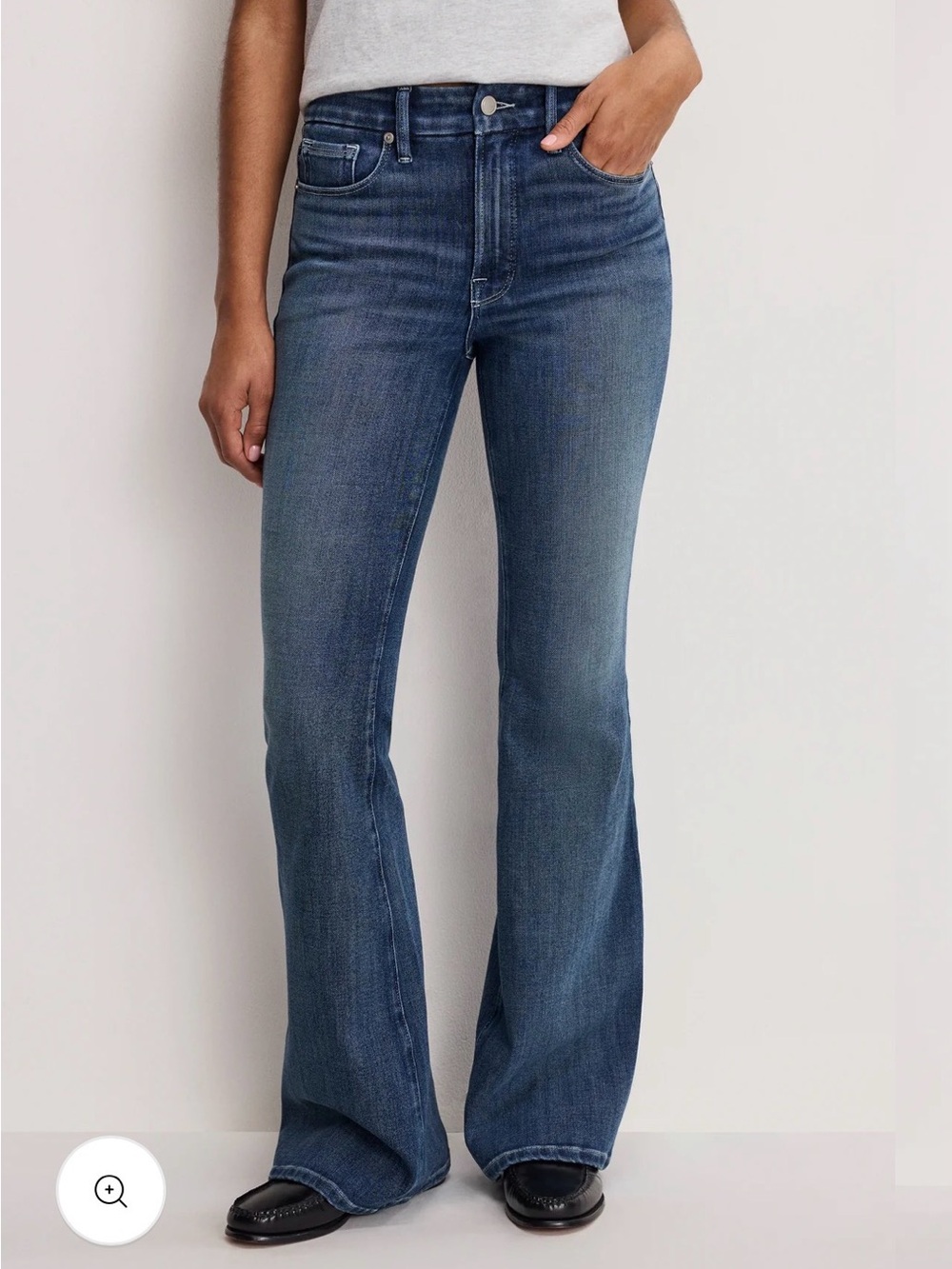Good American soft tech good legs flare jeans indigo855
